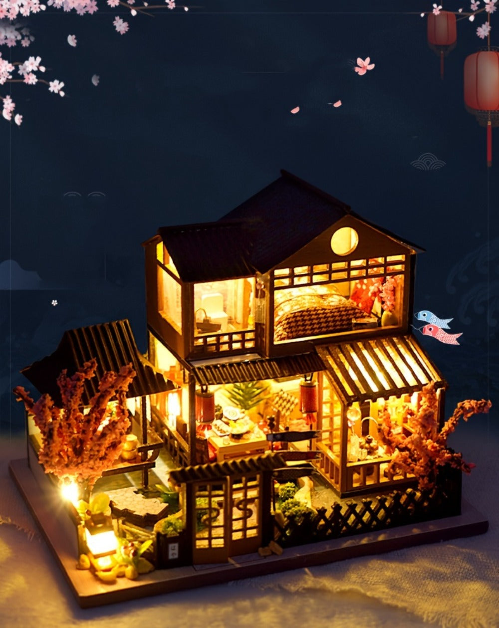 DIY Miniature Dollhouse Kit Sakura Garden Japanese Style, Wooden Tiny House with Tatami Flooring & Furniture — image 12