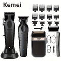 Hair Clippers & Trimmers Kemei Three-Piece Black Set with Full-Size Clipper, Detailer, Foil Shaver and Charging Base — image 