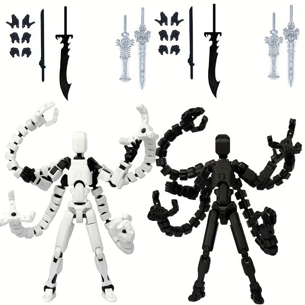 2pcs T13 Multi-Joint Action Figure Robot Set – 3D Printed Articulated Nova T-13 Mobile Robot Doll Desktop Decoration Game Ent