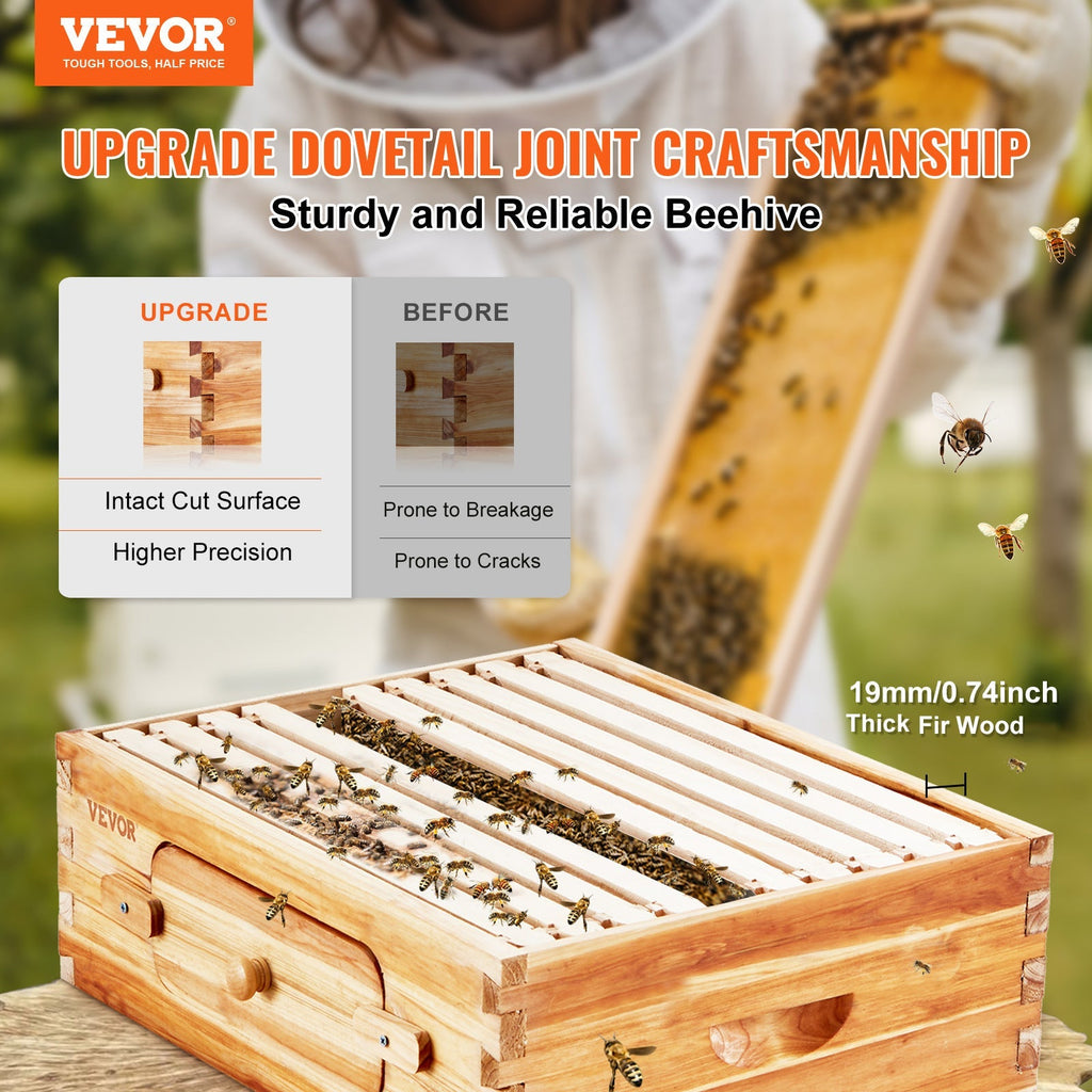 Beehive Kit 10 Frame Cedar Wood Bee Hive with Transparent Windows & Beeswax Coating, for Garden, Yard and Pest Management — i