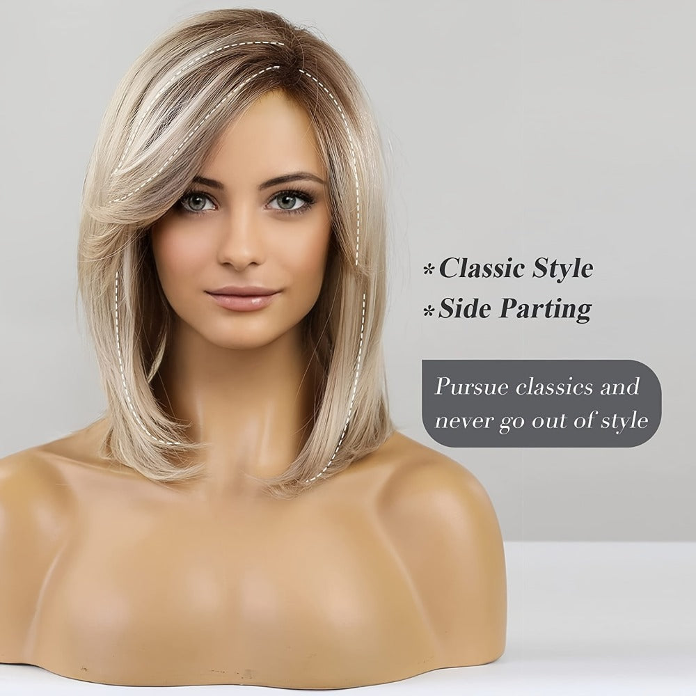 Synthetic Wig 16-Inch Mixed White-Golden Straight Style with Adjustable Rose Net Cap for Costume Looks — image 6
