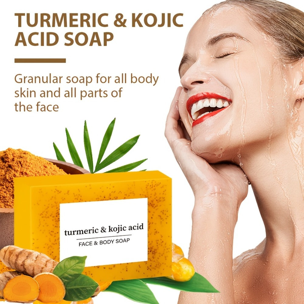 Kojic Acid Turmeric Soap Bar Set 12 Pack 100g with 4 Bubble Nets – Ginger Lemon Handmade Moisturizing Brightening Body Soap f