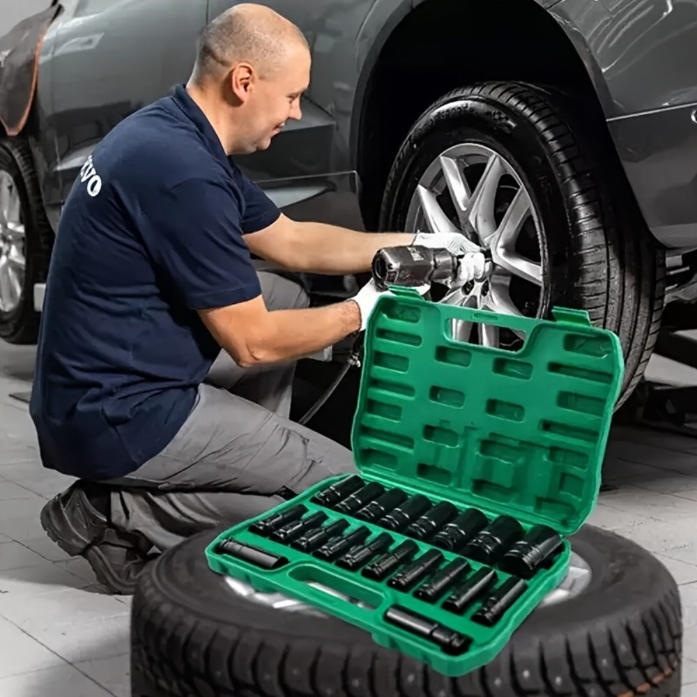 Half-Inch Drive Deep Metric Socket Set with 10- or 20-Piece Checkout Options and Green Carry Case — image 1