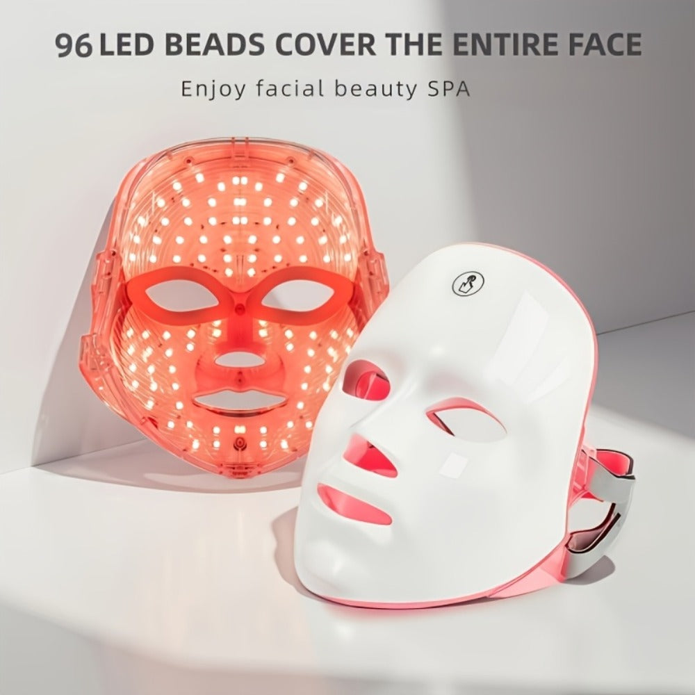 LED Light Therapy Face Mask 7-Function Photon Skin Rejuvenation Device - Red Blue Green Light for Bath Time, Home Spa and Per
