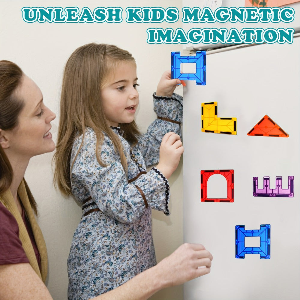 Magnetic Tiles for Kids 106/136pcs with 2 Toy Cars – STEM Approved Educational Magnet Building Blocks Set Stacking Puzzle Toy