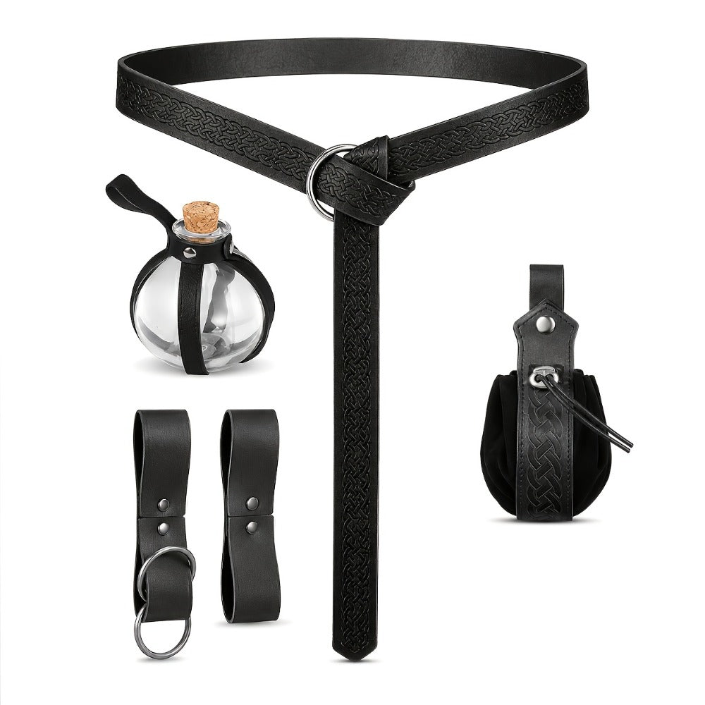 Costume Accessories 5-Piece Medieval Belt Set with Harness, Pouch, Bottle Holder and Two Color Options — image 9