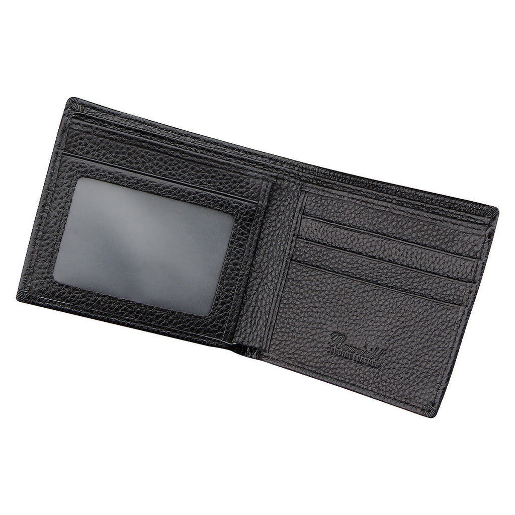 Black Men's Genuine Leather Wallet Cowhide Short Bifold