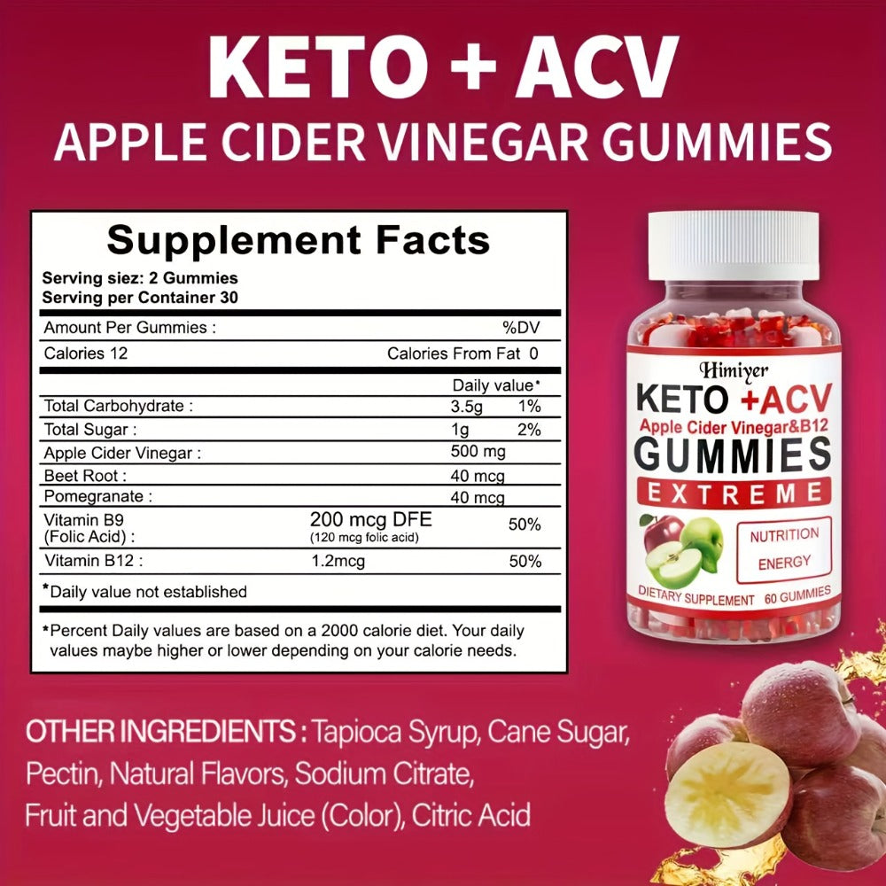 Keto ACV Gummies with Pomegranate Beet Juice B12 Vitamin C Vegan 60 Count for Women Men for Bath Time, Home Spa and Personal 