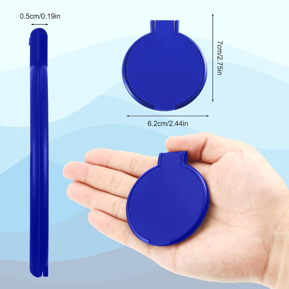 Makeup Mirror Set 10 or 21-Piece Royal Blue Folding Pocket Compacts with Round Glass, Flip Covers and Stand Function — image 