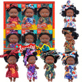 Mini Baby Doll Six-Piece Set with Dark Skin Tones, 4.53-Inch Dolls, Curly Hair and Patterned Outfits — image 9