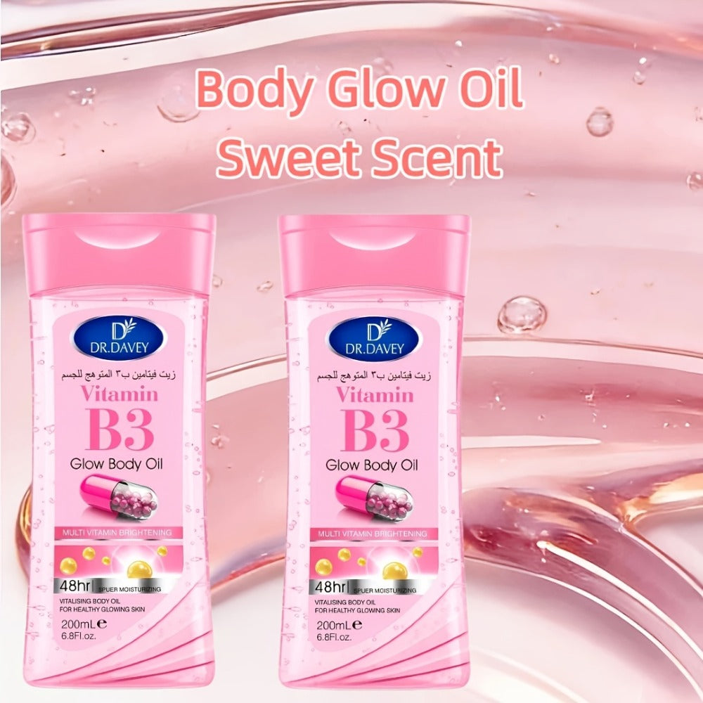 Vitamin B3 Body Oil, Two-Piece Set of 200ml Flip-Top Bottles with Coordinated Pink Niacinamide Labels — image 8