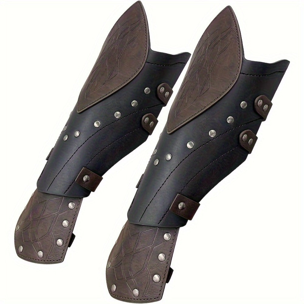 Costume Accessories 2-Piece Embossed Faux Leather Arm Guards with Buckle Straps in Black for Themed Events — image 7
