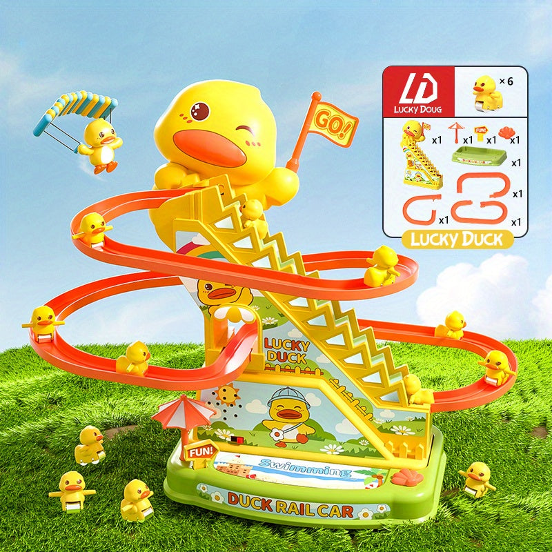 Electric Duck Climbing Stairs Toy with Music, 6 Ducklings Slide Loop Toy for Kids Ages 3 4 5 6, Fun Interactive Toy for Boys 
