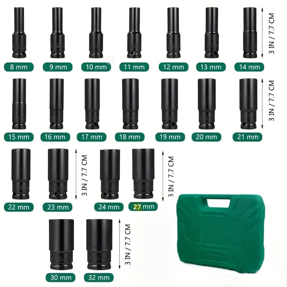 Half-Inch Drive Deep Metric Socket Set with 10- or 20-Piece Checkout Options and Green Carry Case — image 2