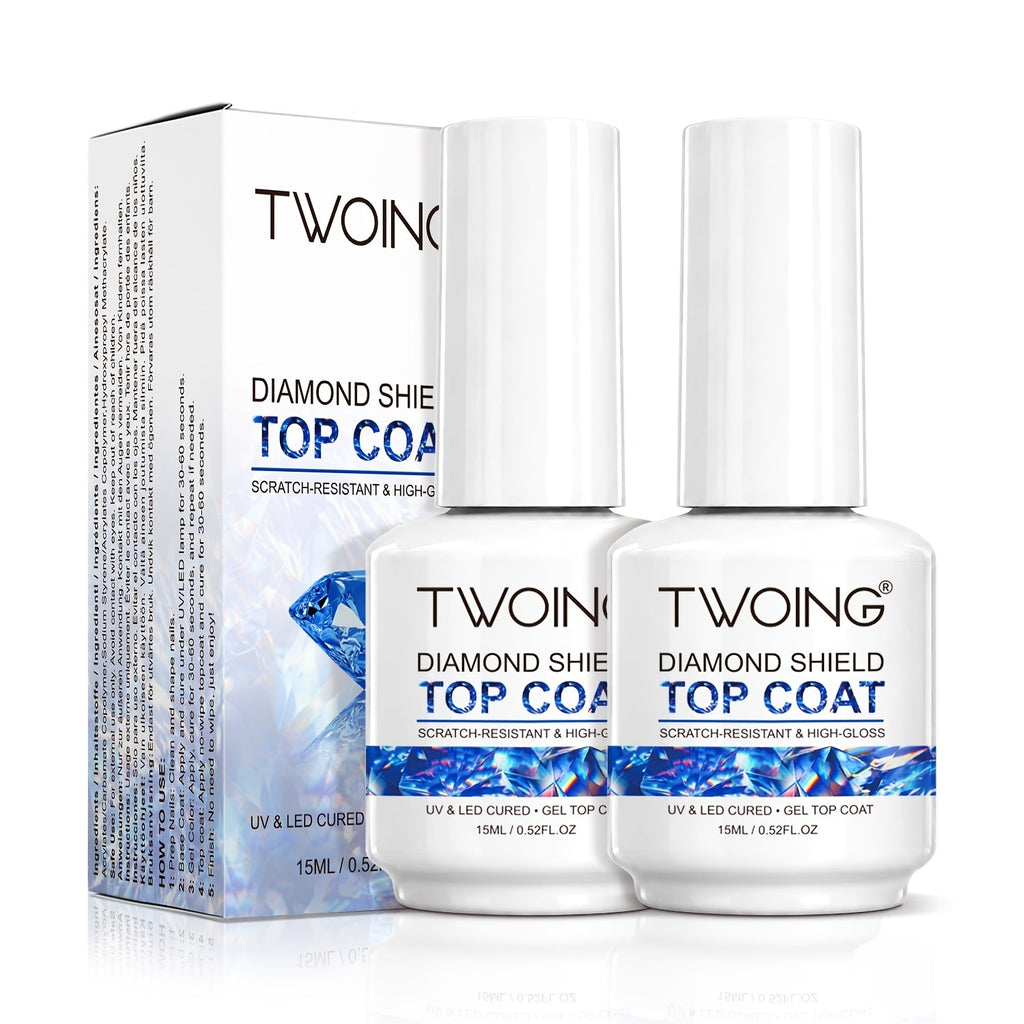 No-Wipe Gel Top Coat 2-Pack Diamond Shine High Gloss – LED Soak-Off Nail Sealer, Long-Lasting Scratch-Resistant Crystal Clear