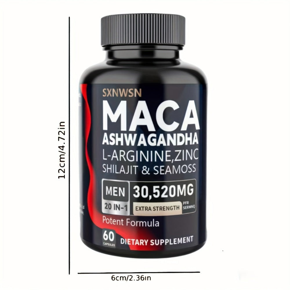 Dietary Supplement Capsules with SXNWSN Label, Sea Moss, Shilajit, Maca, L-Arginine and 60 or 120 Count — image 4