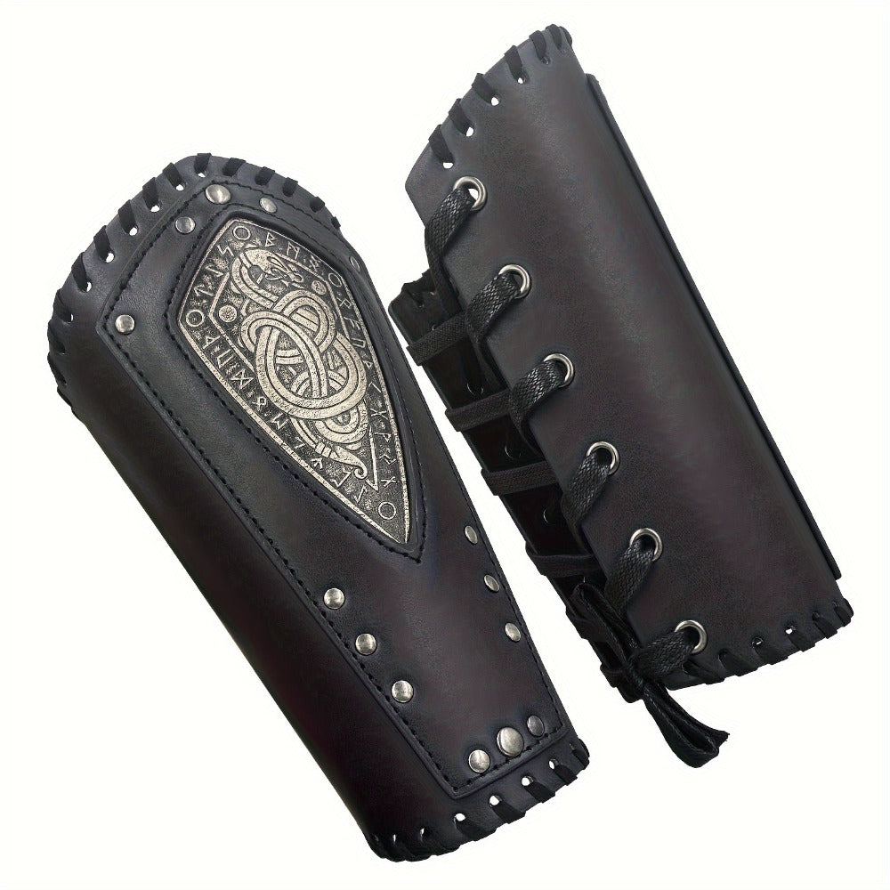 Viking Snake Wrist Guards 2-Pack Medieval Norse Leather Bracers, Nordic Retro Cosplay Props for Halloween LARP Renaissance Fa