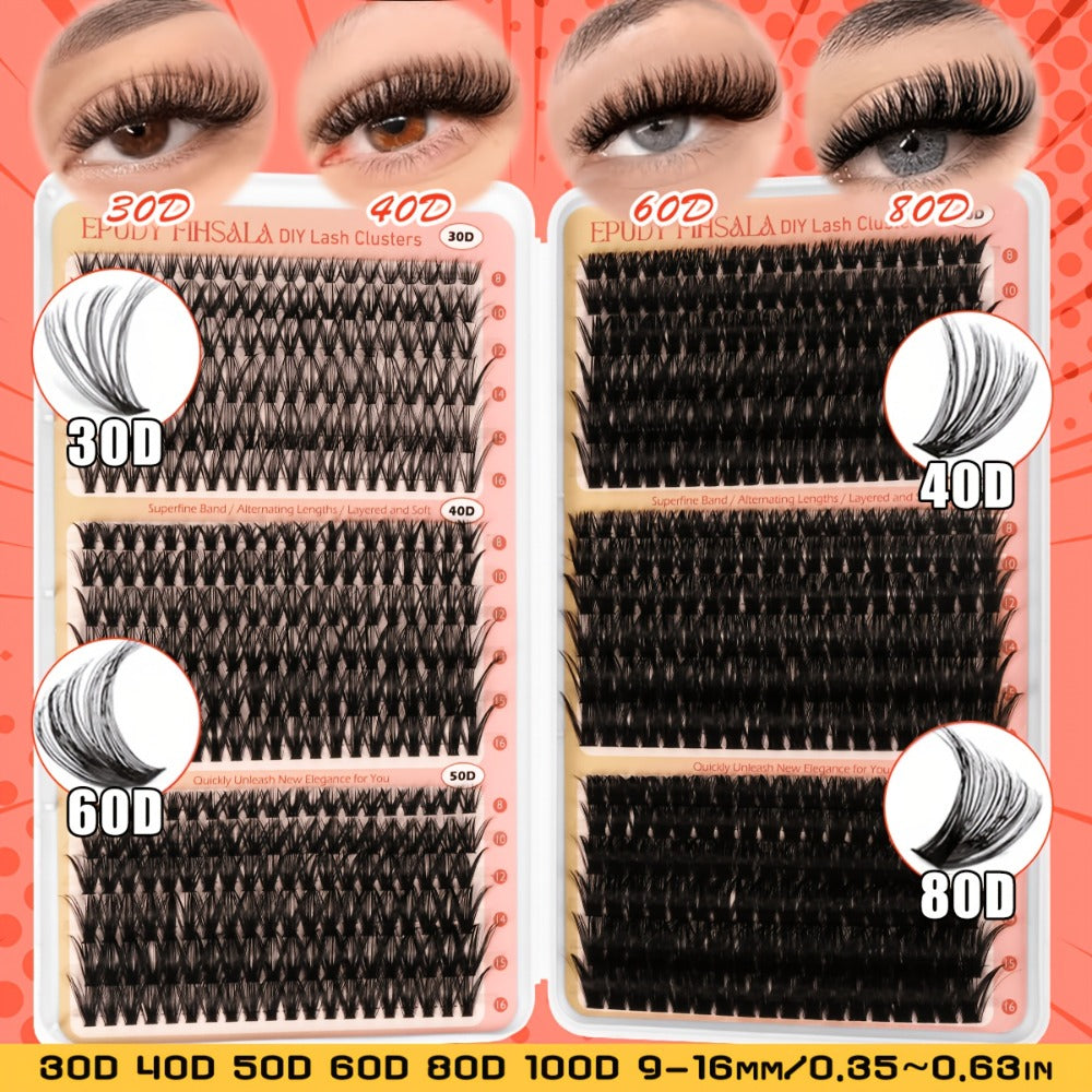 Lash Extension Kit with 708 Clusters in 8-16mm Mixed Lengths and 30D-100D Densities, Glue, Tweezers and Brush — image 8