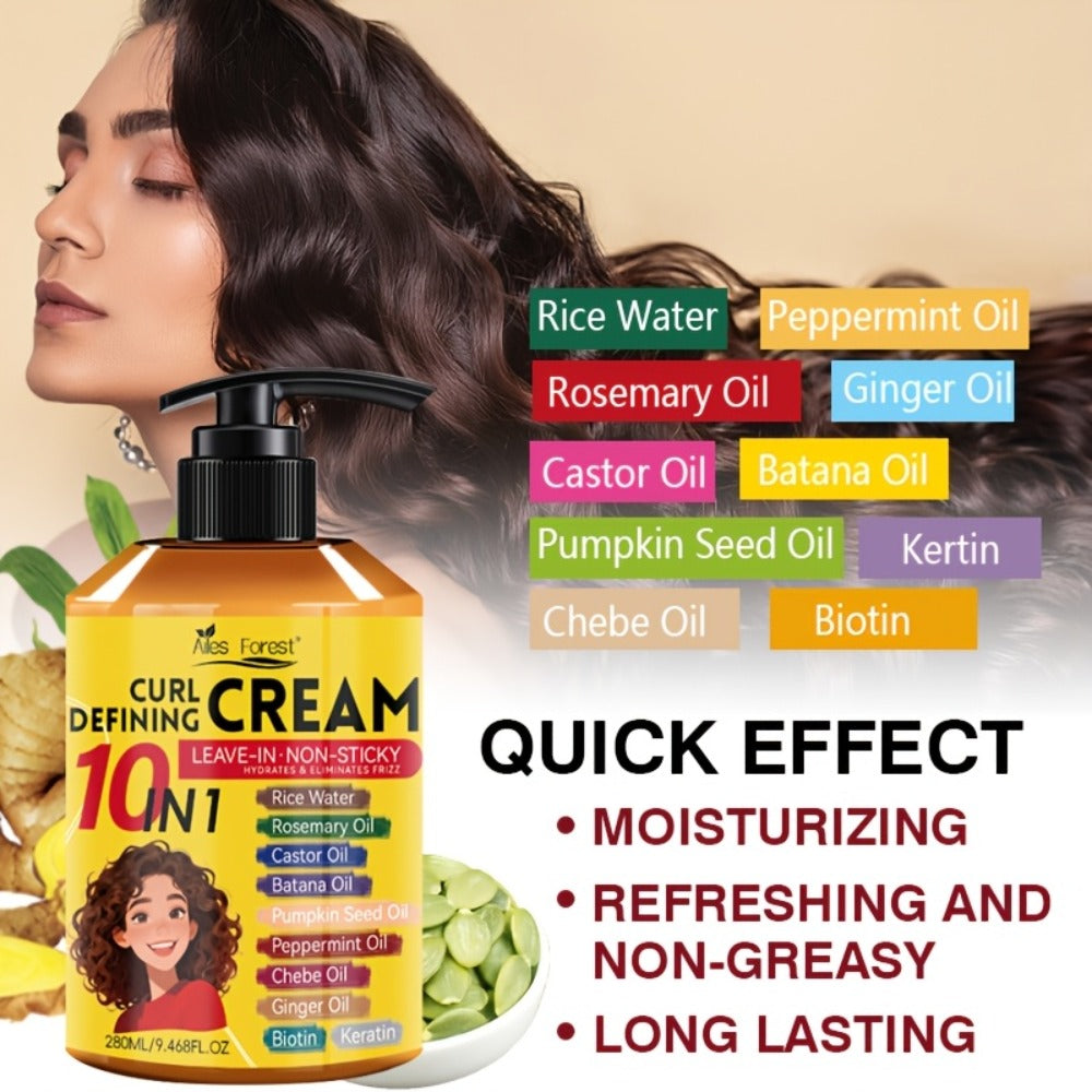 10-in-1 Curl Styling Cream in a 280ml Pump Bottle with Rice Water, Biotin and Named Oils Listed on Label — image 6