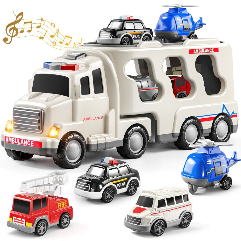 Ambulance Carrier Truck Toy Set 5-in-1 with Light & Sound for Kids Ages 3-8 with the Listed Color, Size or Set Options for Ev