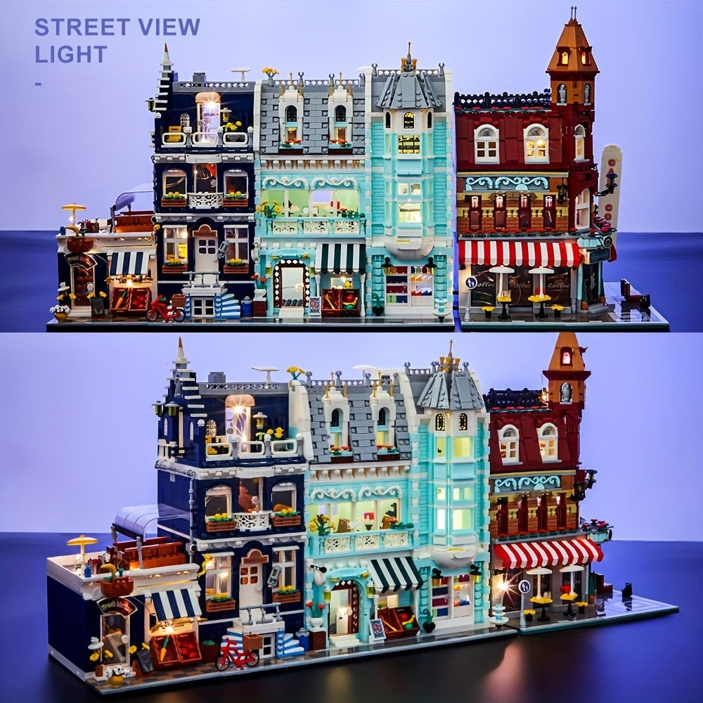 Modular City Building Blocks Set – European Architecture Grocery Store & Market Street, 3-Level Mini Brick Model Kit for Adul