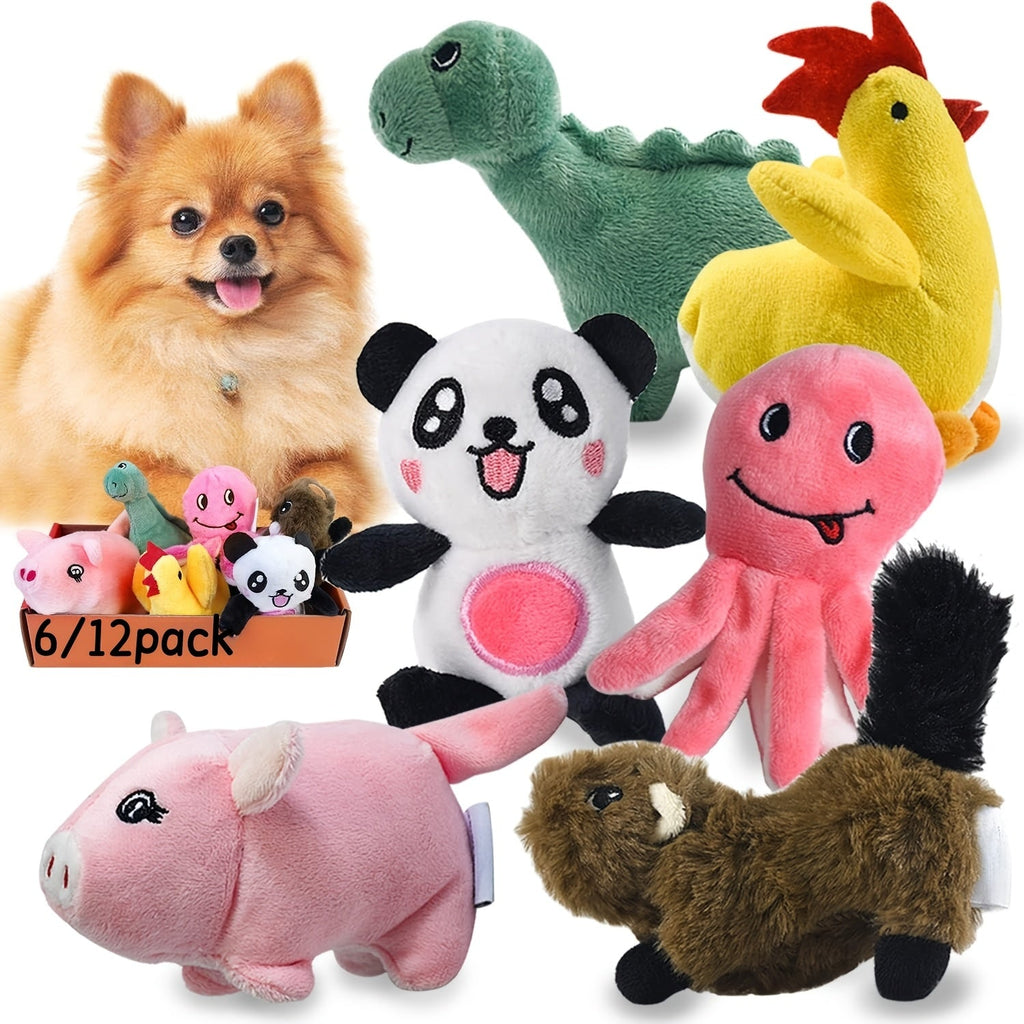 Dog Toy Stuffed Plush Cartoon Squeaker Set with 6-Pack or 12-Pack Options for Puppies and Small Dogs — image 1