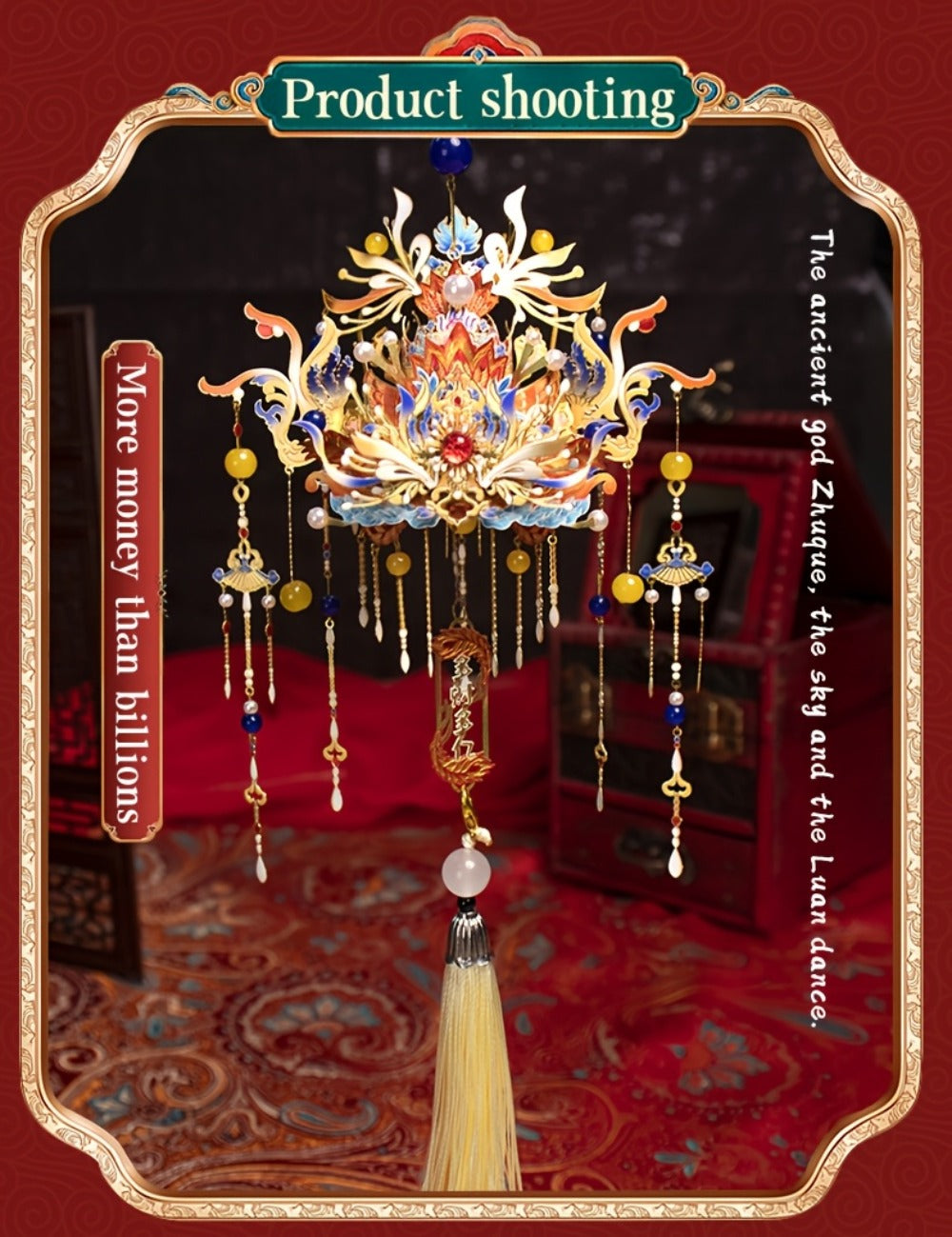 3D Metal Puzzle Phoenix Crown Qingluan – Blue & Gold DIY Assembly with Beads & Tassels, Chinese Mythology Art Collectible — i