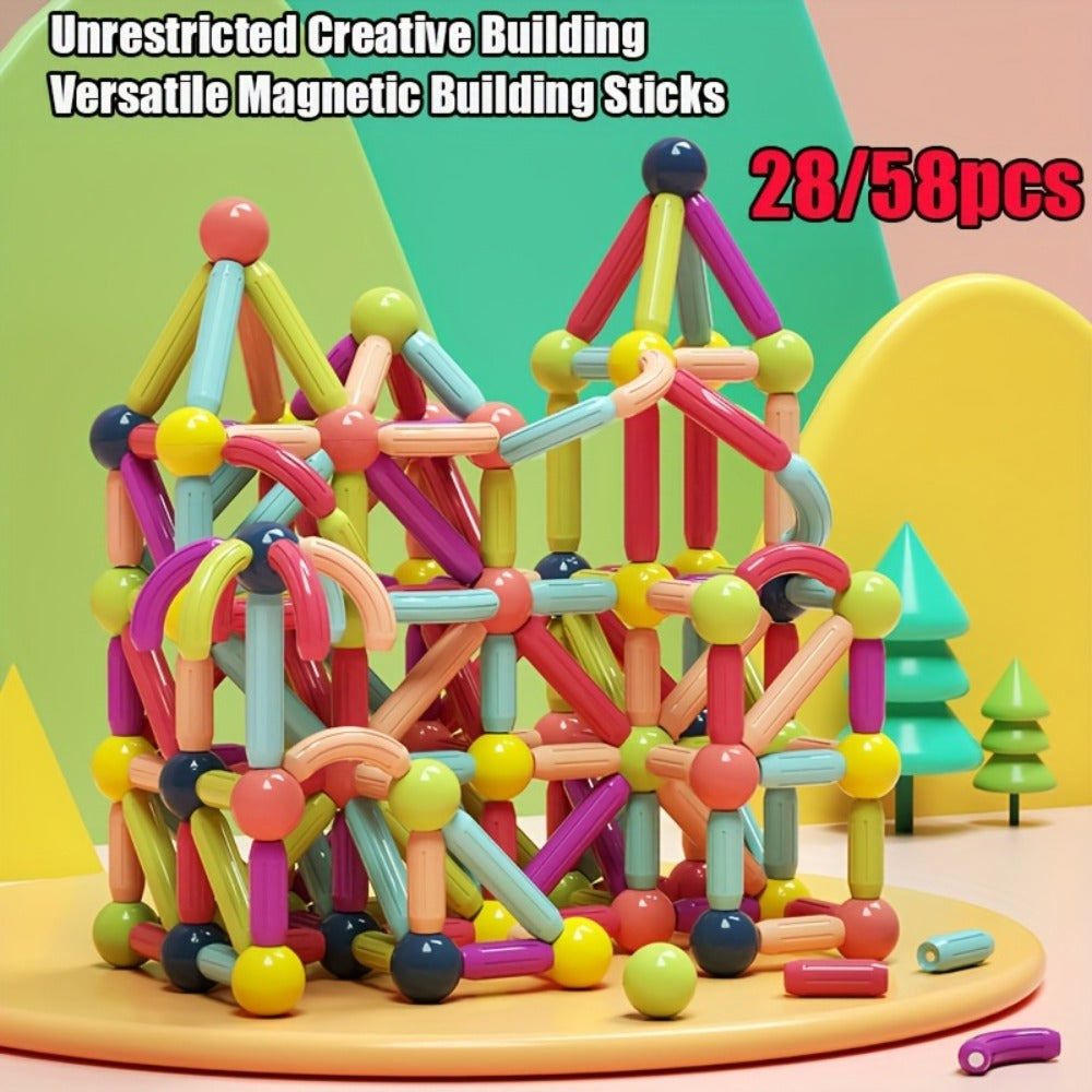 Magnetic Stick and Ball Building Set in 28-Piece or 58-Piece Multicolor Options for Pictured 3D Shapes — image 12