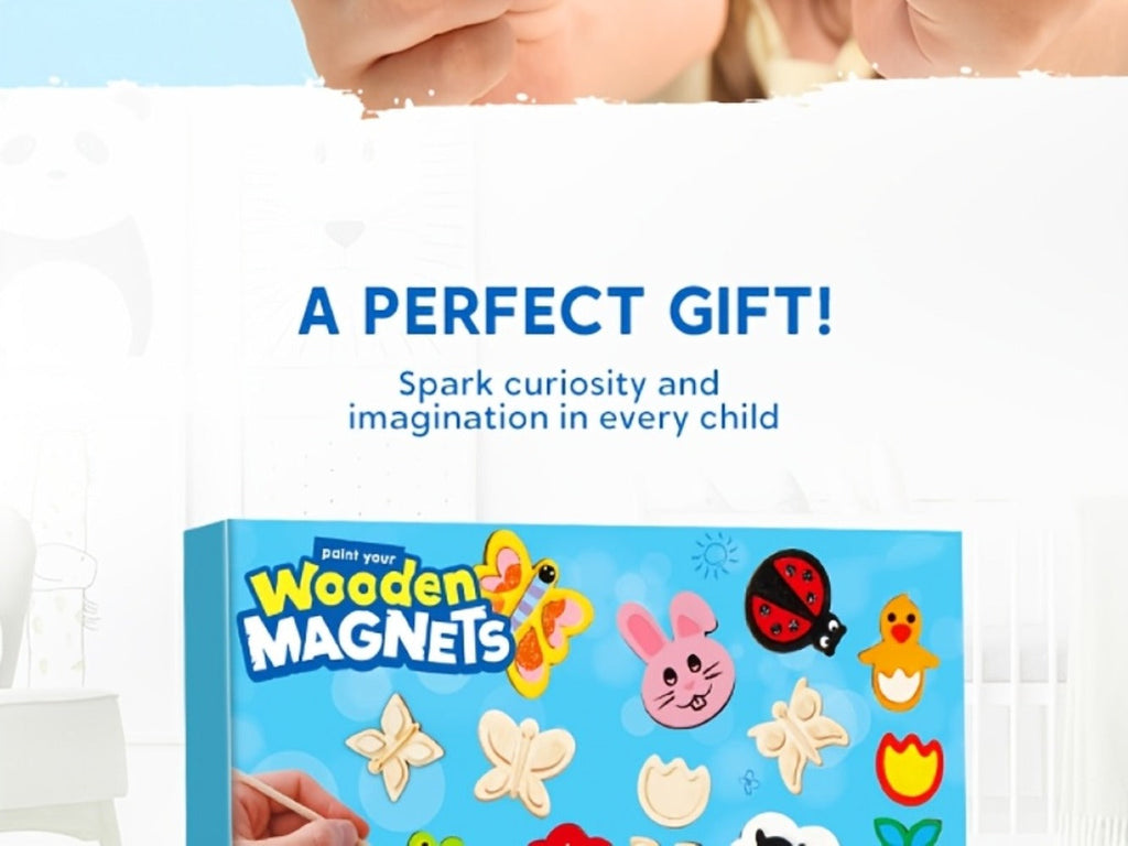 Wooden Magnet Painting Craft Kit, 12-Piece Nature Shape Set with Six Paint Tubs, Brushes and Glitter Pen — image 12