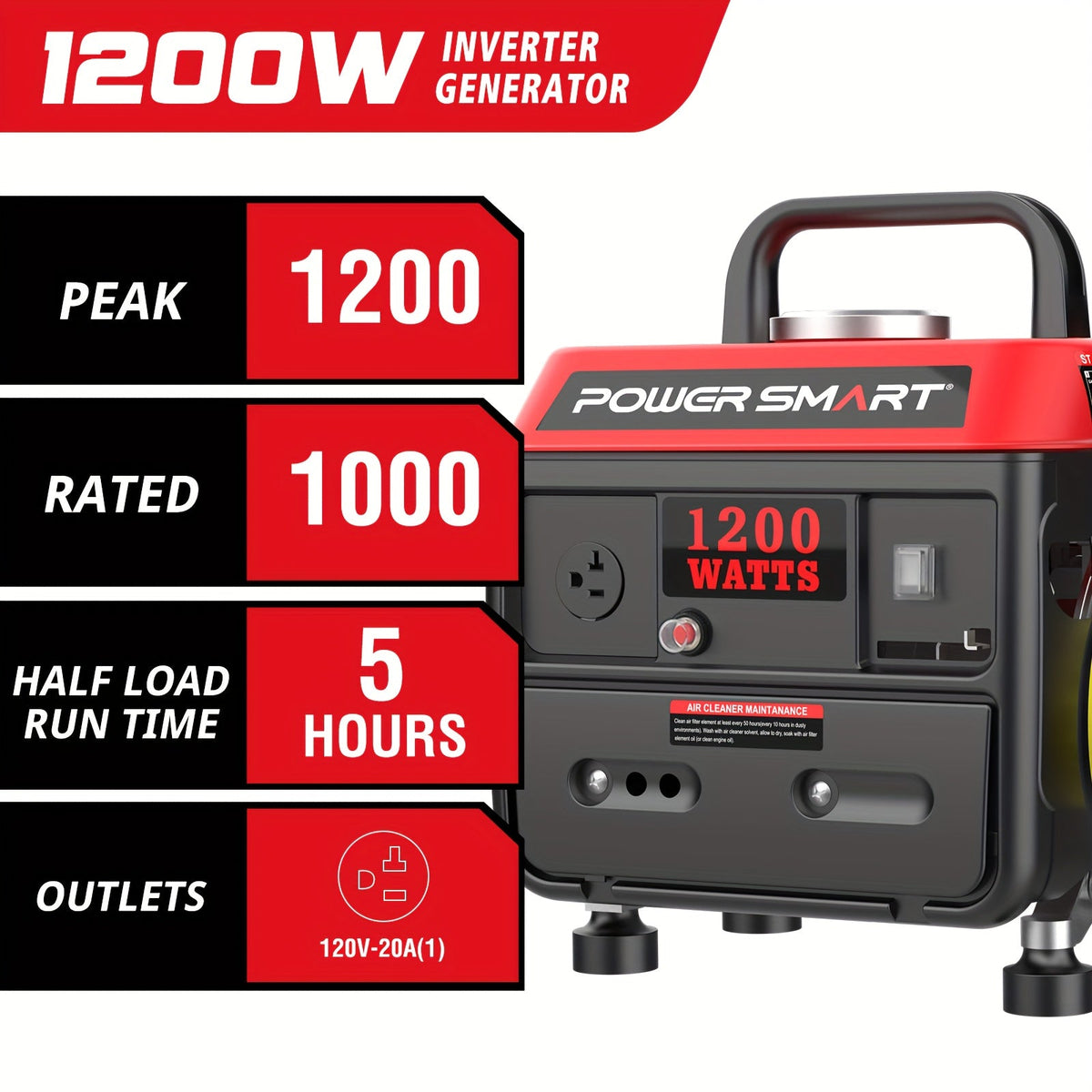 Portable Generator 1200W 2-Stroke Low Noise - Compact Gas Powered Generator for Camping, Job Sites — image 3