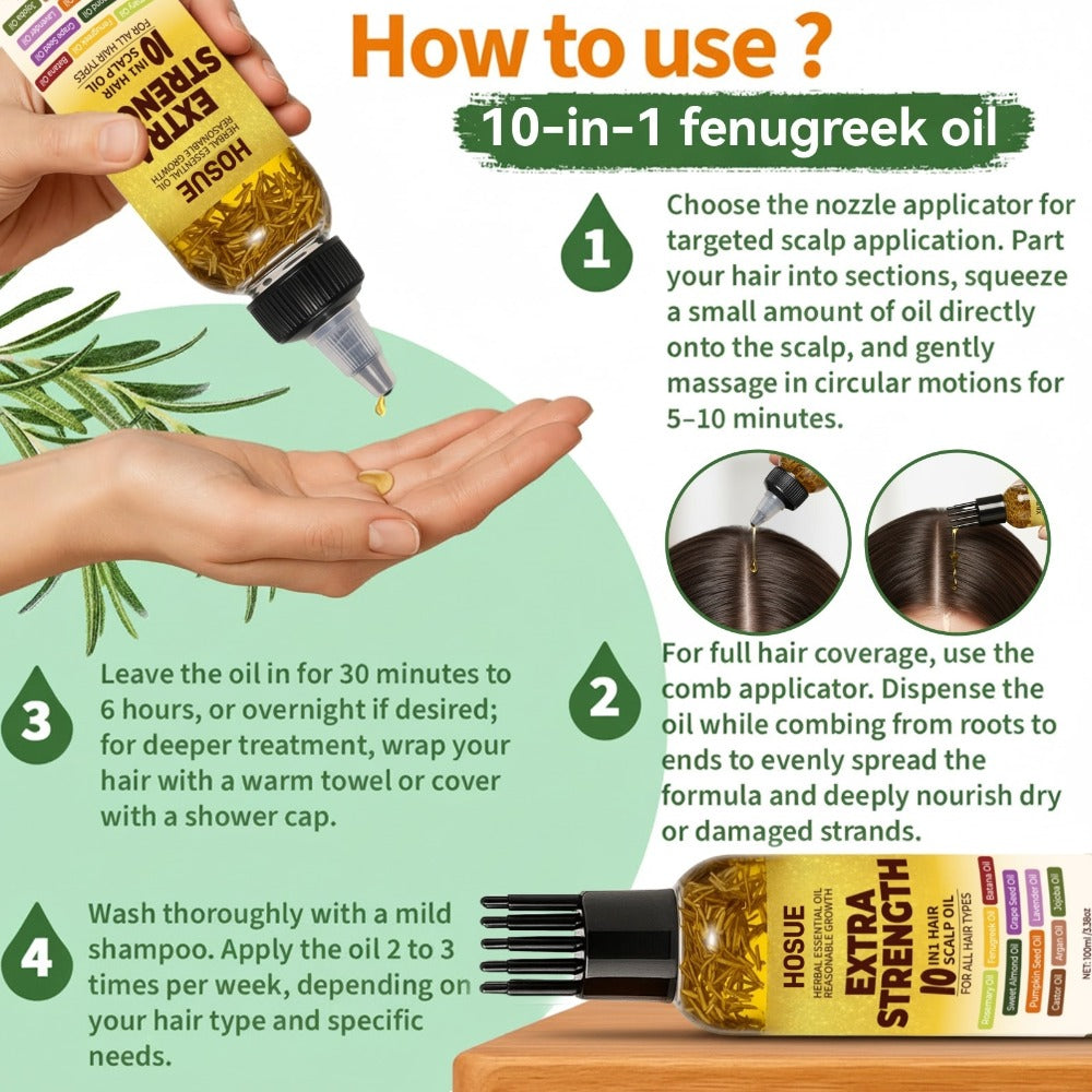 Hair Growth Oil 10-in-1 Botanical Herbal Blend Batana Rosemary Fenugreek Castor Red Onion Ginseng Turmeric Pumpkin Seed Nouri