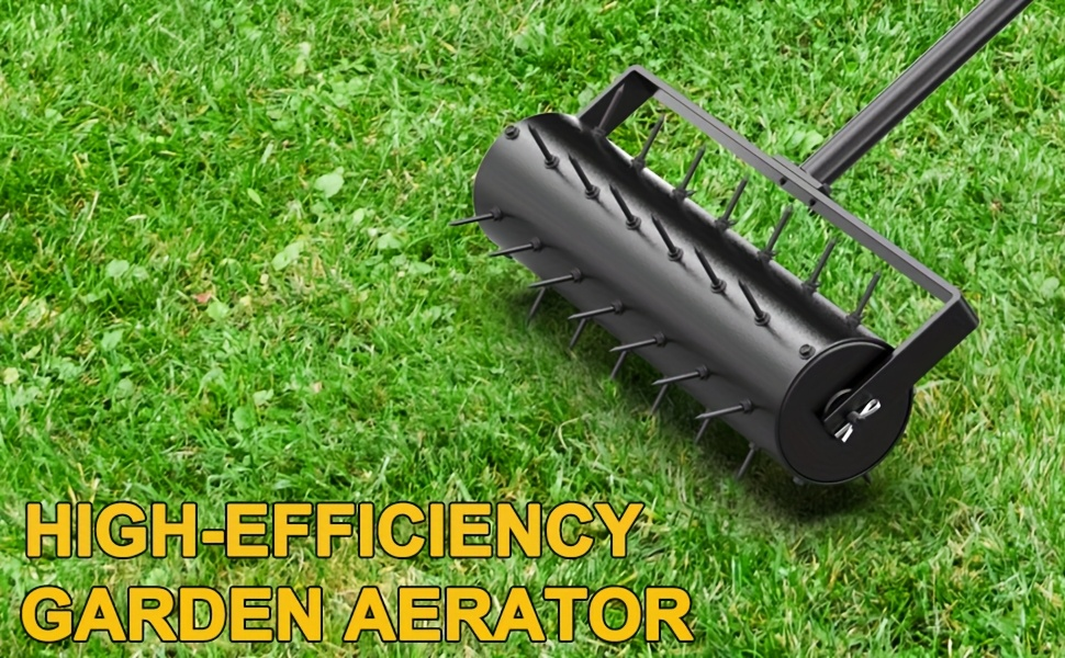 Lawn Punch Aerator 17" Heavy-Duty Metal Roller with Bearing Design, 60" Long Handle for Effortless Weeding & Aeration — image
