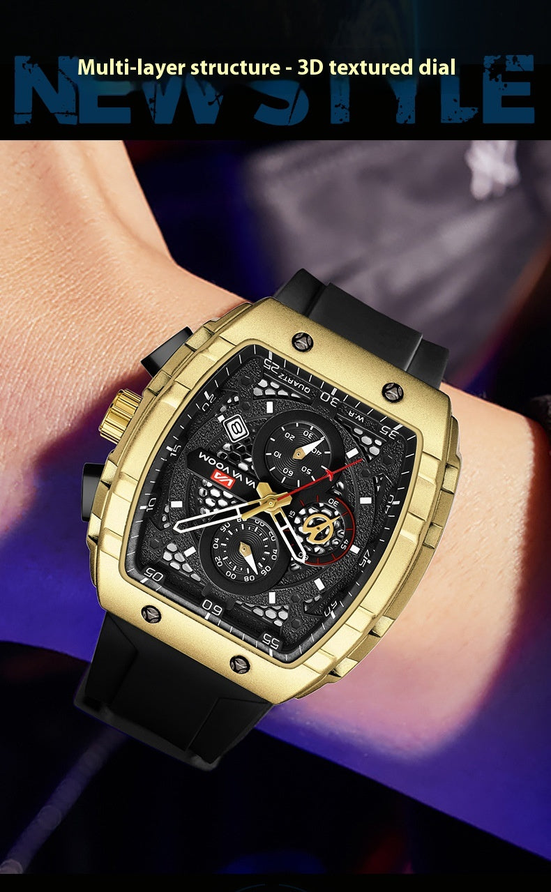 Multifunctional Business Waterproof Calendar Wine Barrel Non-automatic Mechanical Watch