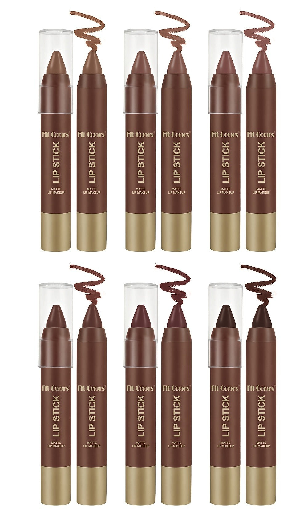 Lipstick Set, Fit Colors 6-Piece Matte Crayon Collection with Brown, Nude, Pink and Purple Colors — image 15