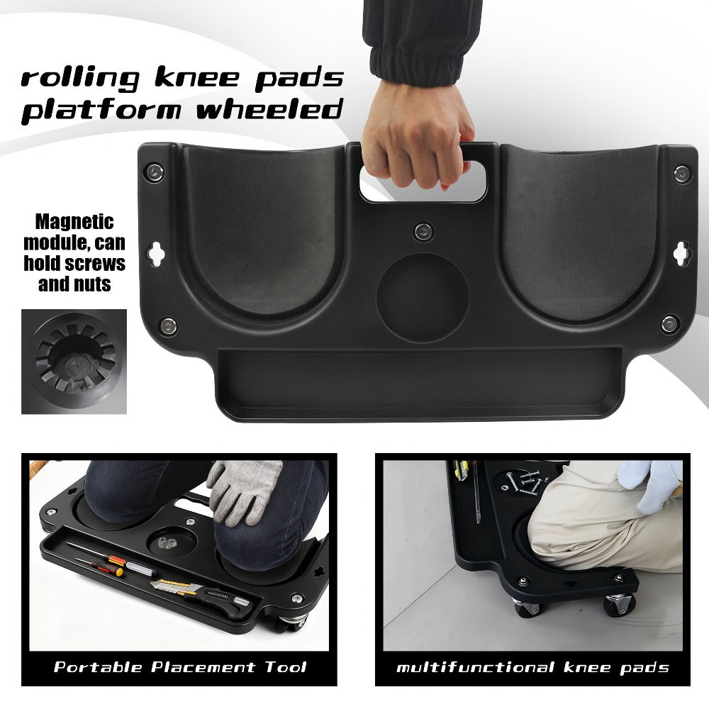Rolling Knee Creeper Pad with Built-In Tool Tray – ABS High-Impact Frame, Cushioned Kneeling Pad for Car Repairs, Carpentry &