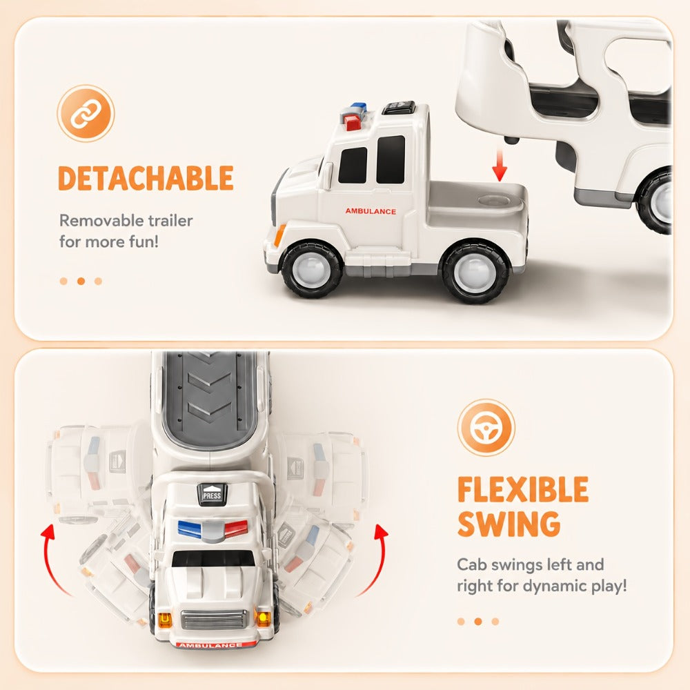 Ambulance Carrier Truck Toy Set 5-in-1 with Light & Sound for Kids Ages 3-8 with the Listed Color, Size or Set Options for Ev