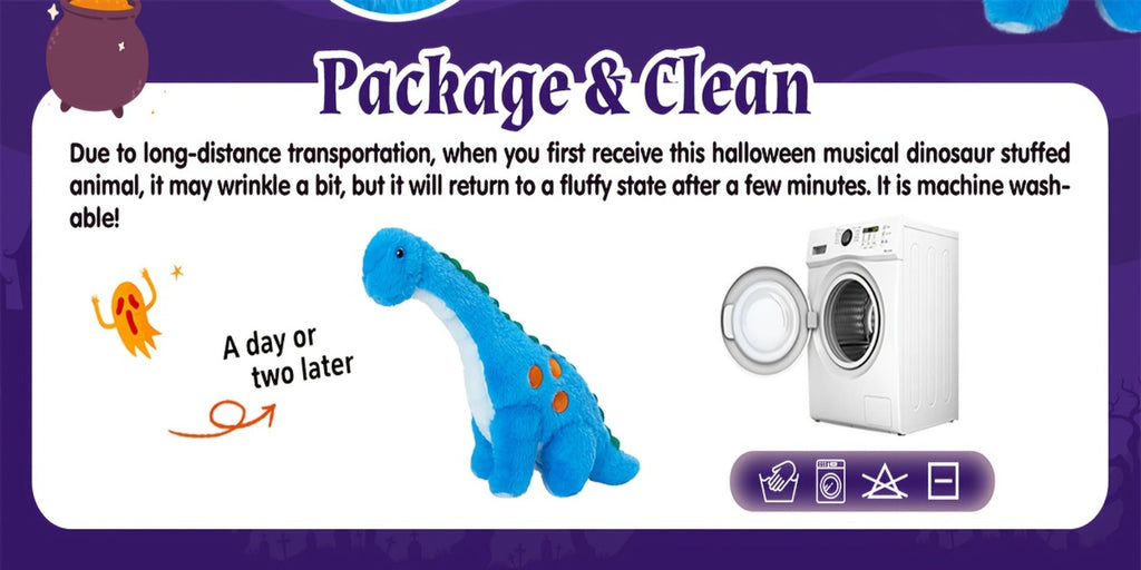 Plush Toy Blue Dinosaur with LED Glow and Optional Music for Colorful Interactive Display for Character Display, Room Decor a