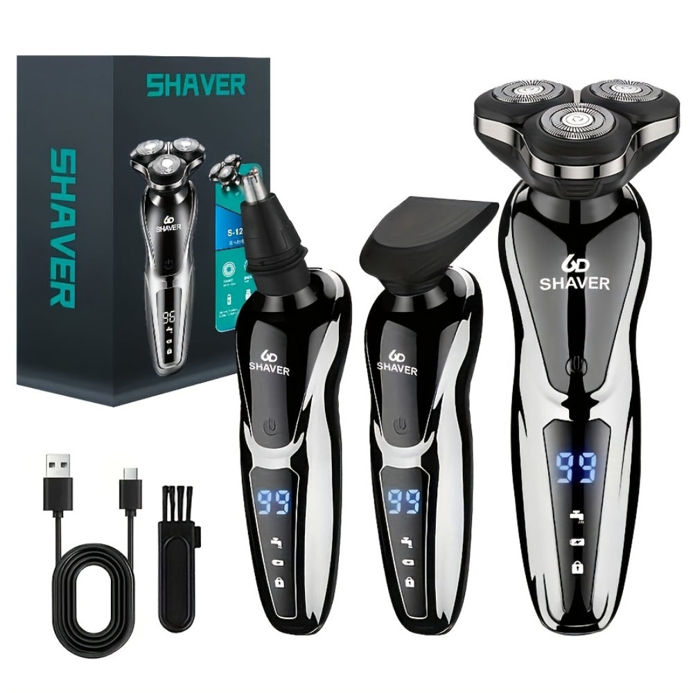 Black Three-Head Rotary Shaver with Digital Display in Standalone, Three-Piece or Four-Piece Sets — image 1
