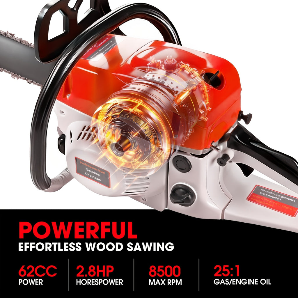 62CC Gas Chainsaw with 20-Inch Guide Bar in Five Red and Orange Checkout Configuration Options — image 7