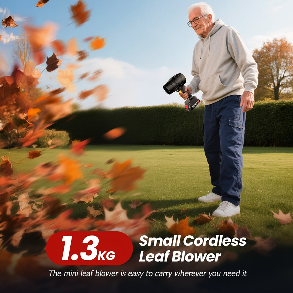 21V Cordless Leaf Blower in Black with 40, 000 RPM Marking, Two Battery Packs, Charger Cable and Nozzle Pieces — image 4