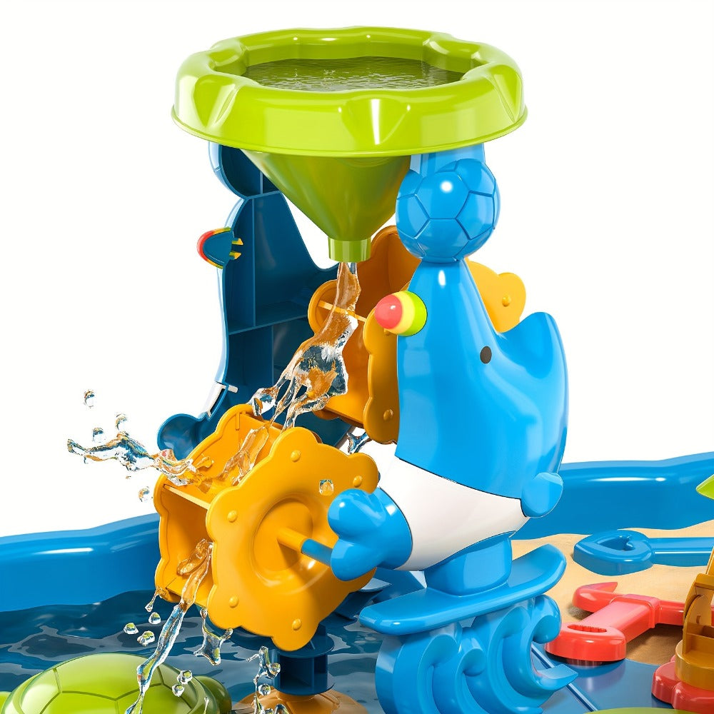 4-in-1 Sand & Water Table for Toddlers & Kids, Outdoor Sensory Play Sandbox Activity Table with Beach Toys — image 6