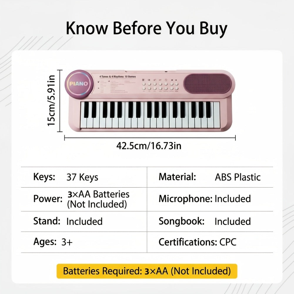 Kids Electronic Keyboard Piano 37 Keys with Microphone, Multi-Function Musical Instrument Toy for Children — image 2