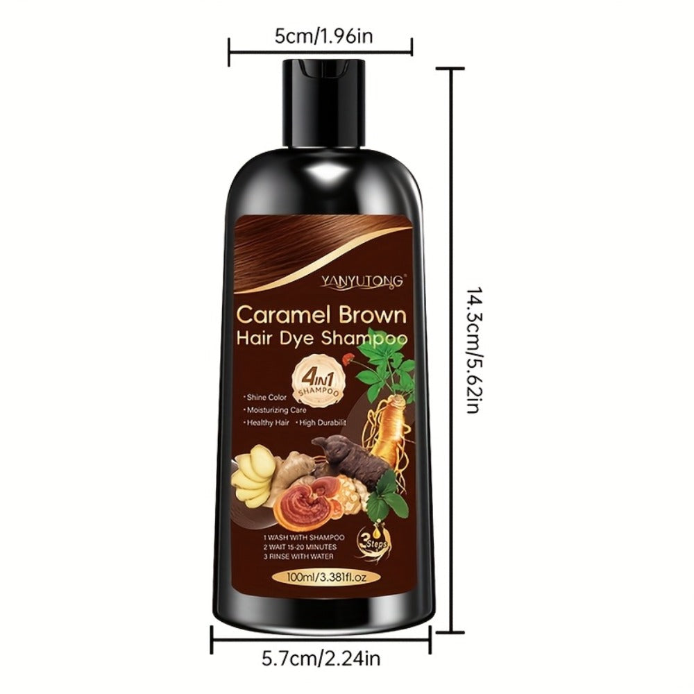 Hair Color Shampoo, YANYUTONG 4-in-1 Caramel Brown Two-Bottle Set with 3.38oz in Each Bottle — image 5
