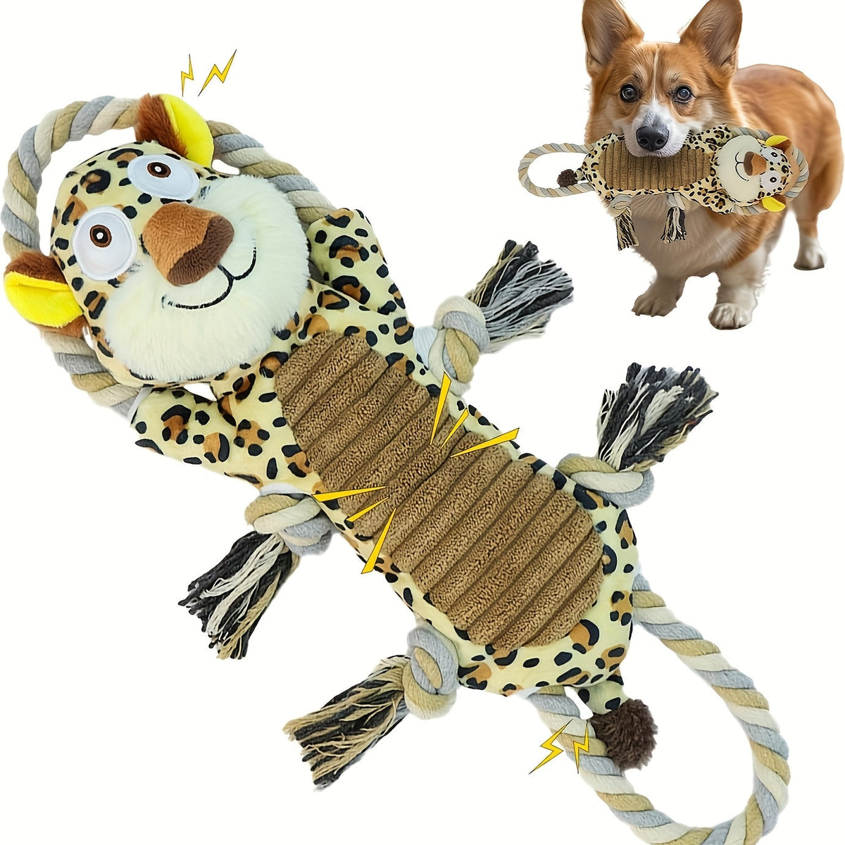 Dog Toy Plush Rope Animal with Squeaker, Crinkle Paper and Four Styles for Chew, Tug and Fetch Play — image 14