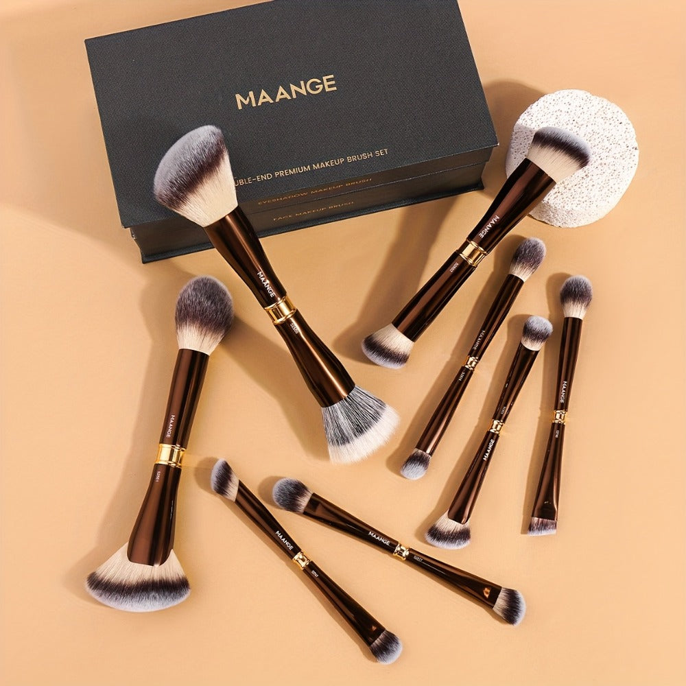 Makeup Brush Set, 8-Piece Double-Ended Collection with 16 Brush Heads, Aluminum Alloy Handles and Storage Box — image 3