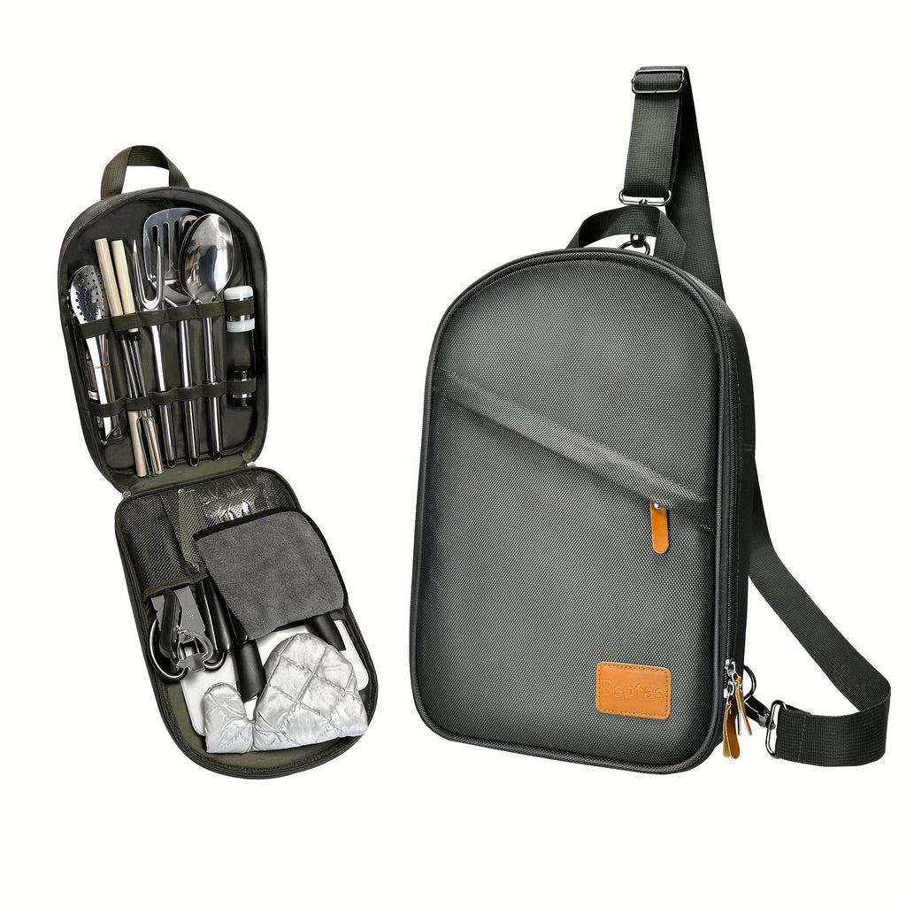 Camping Cookware Set, 31-Piece 304 Stainless Steel Camp Kitchen Tool Kit with Knives, Board and Organizer Bag — image 3