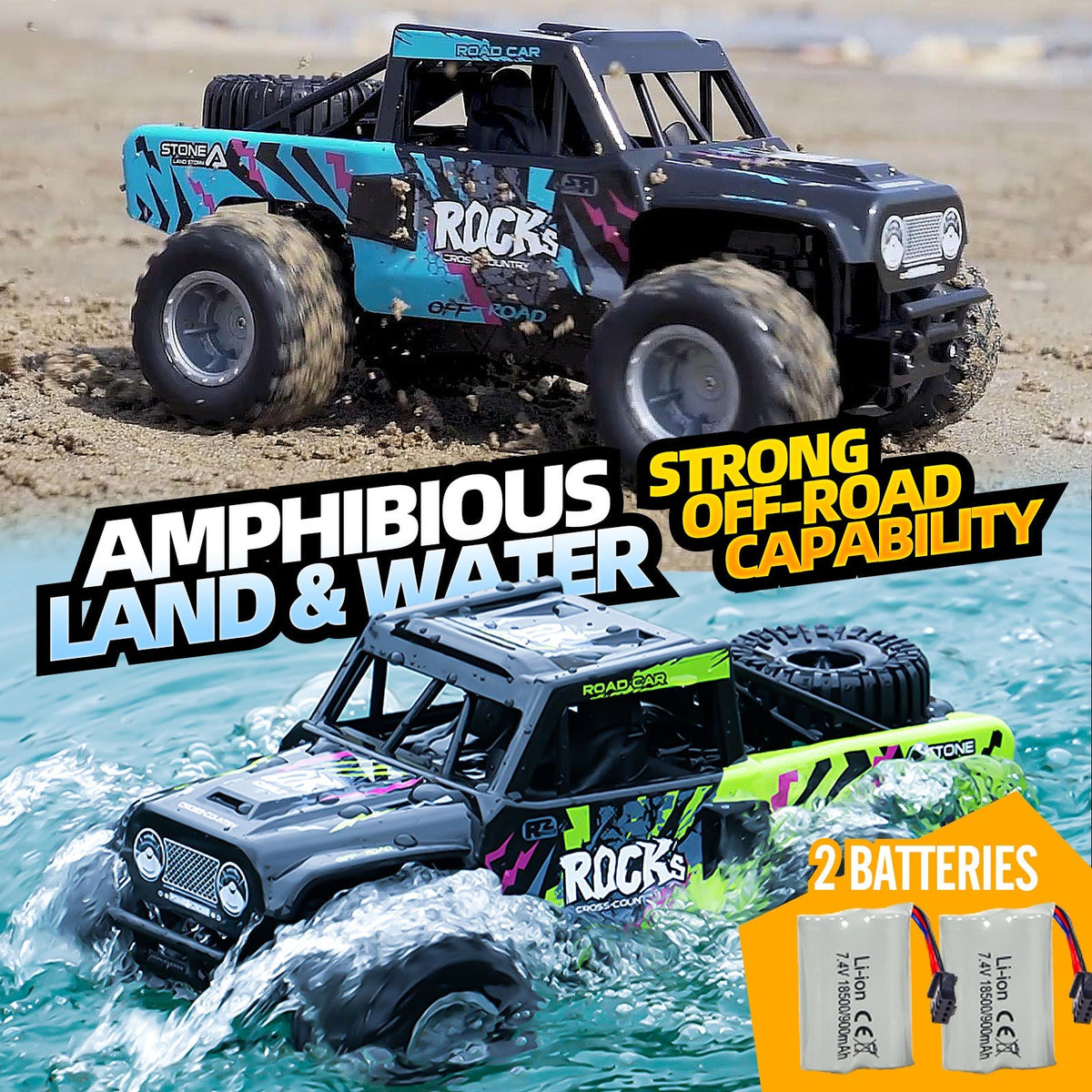 RC Monster Truck or Pickup 1:16 Scale in Five Body and Color Styles with 4WD Layout and Two Rechargeable Batteries — image 3