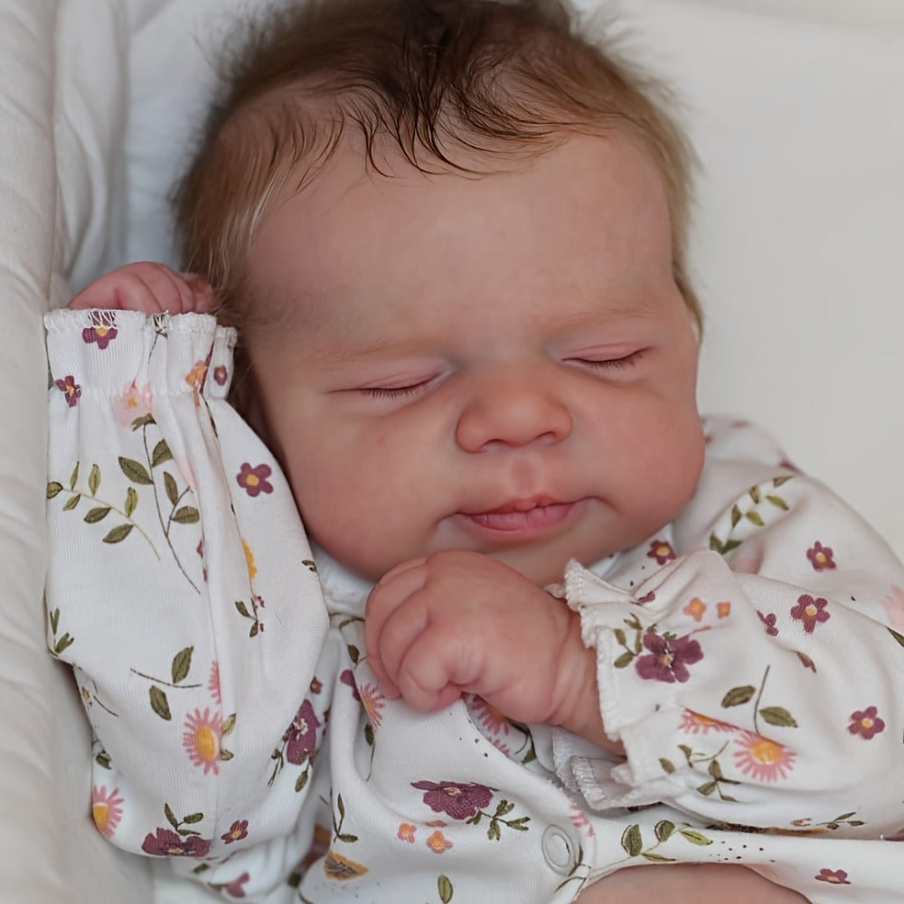 Reborn Doll, 19-Inch Full-Vinyl Sleeping Figure with Hand-Rooted Hair and Floral Outfit Set — image 4
