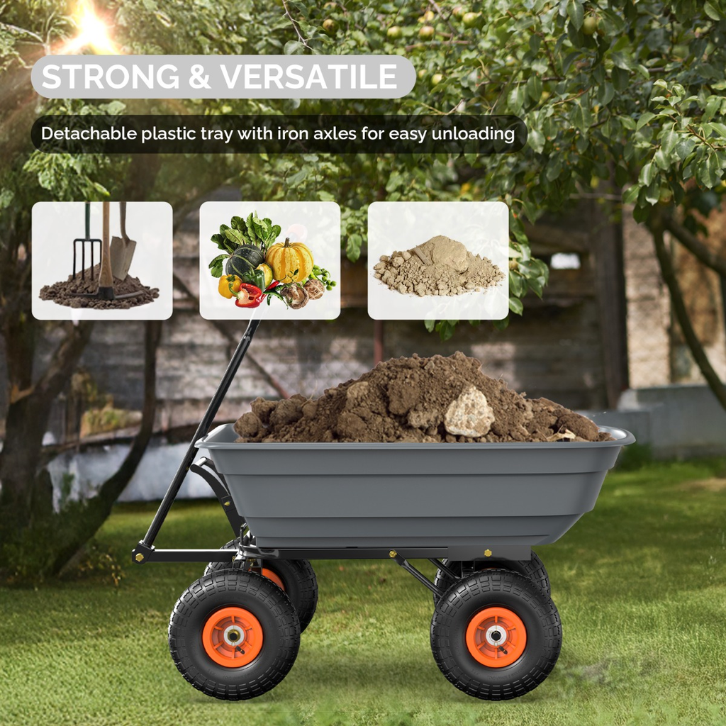 Garden Cart Dump Wagon, 4-Wheel Poly Cargo Cart with 2-in-1 Handle for Garden, Farm, Lawn and Yard Hauling — image 7