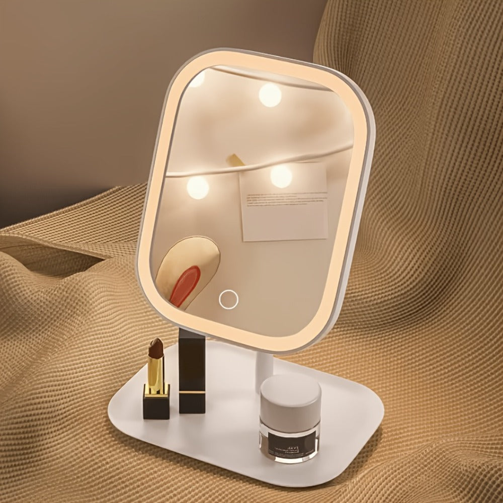 LED Makeup Mirror with Lights Rechargeable, Foldable Lighted Vanity Mirror 3 Color Modes Touch Dimming Portable Stand — image